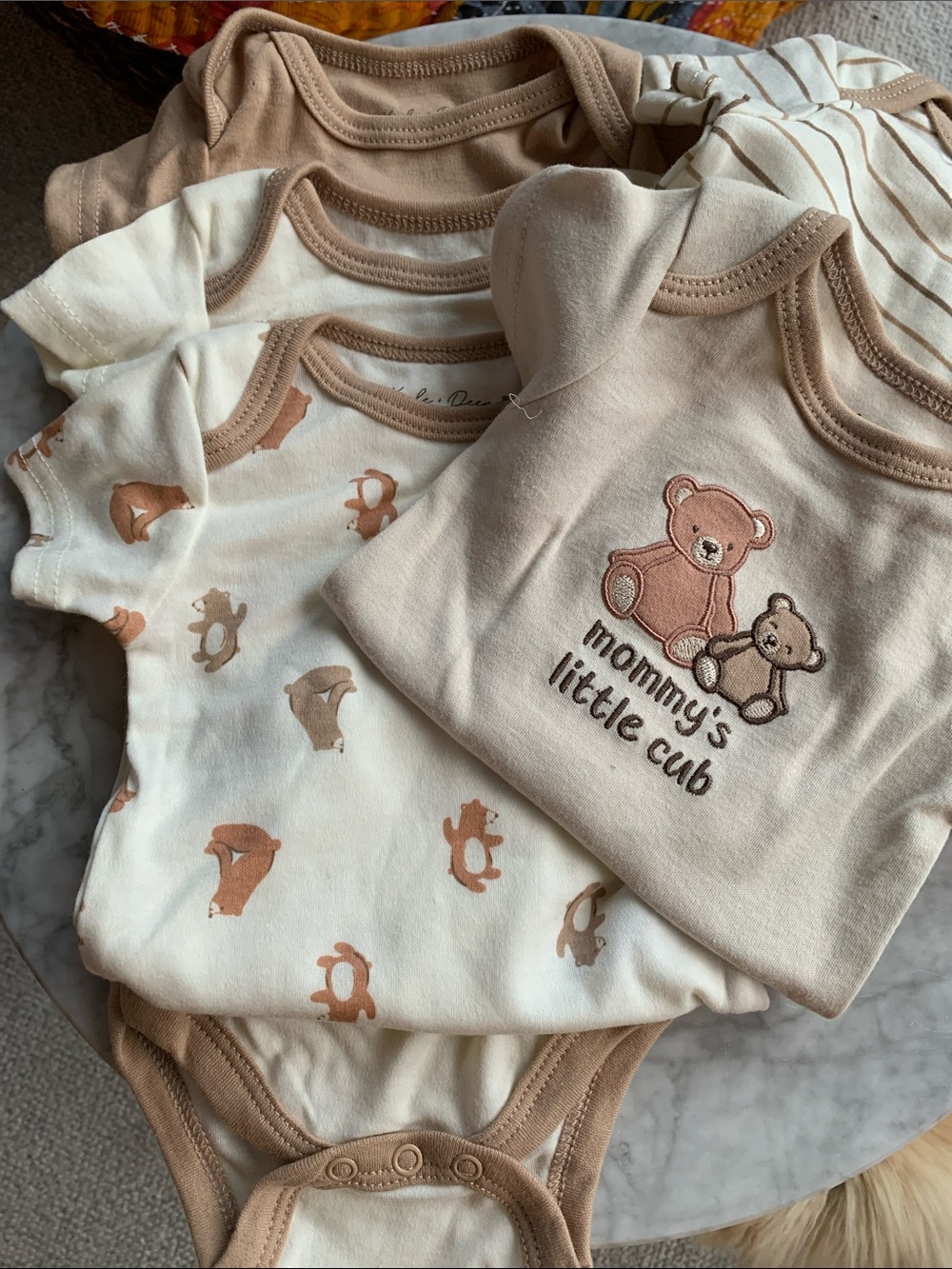 NWOT Lot of 5 Mommy's Little Cub Beige & Cream Baby One-Piece Size 0-3 Months